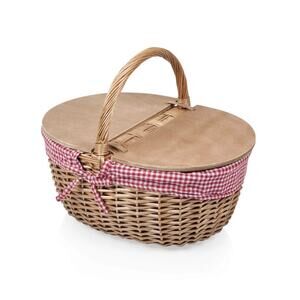 PICNIC TIME - Country Vintage Picnic Basket with Lid Lined EUC